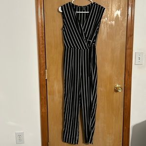 NWOT Black and White Striped Jumpsuit (with side belt)